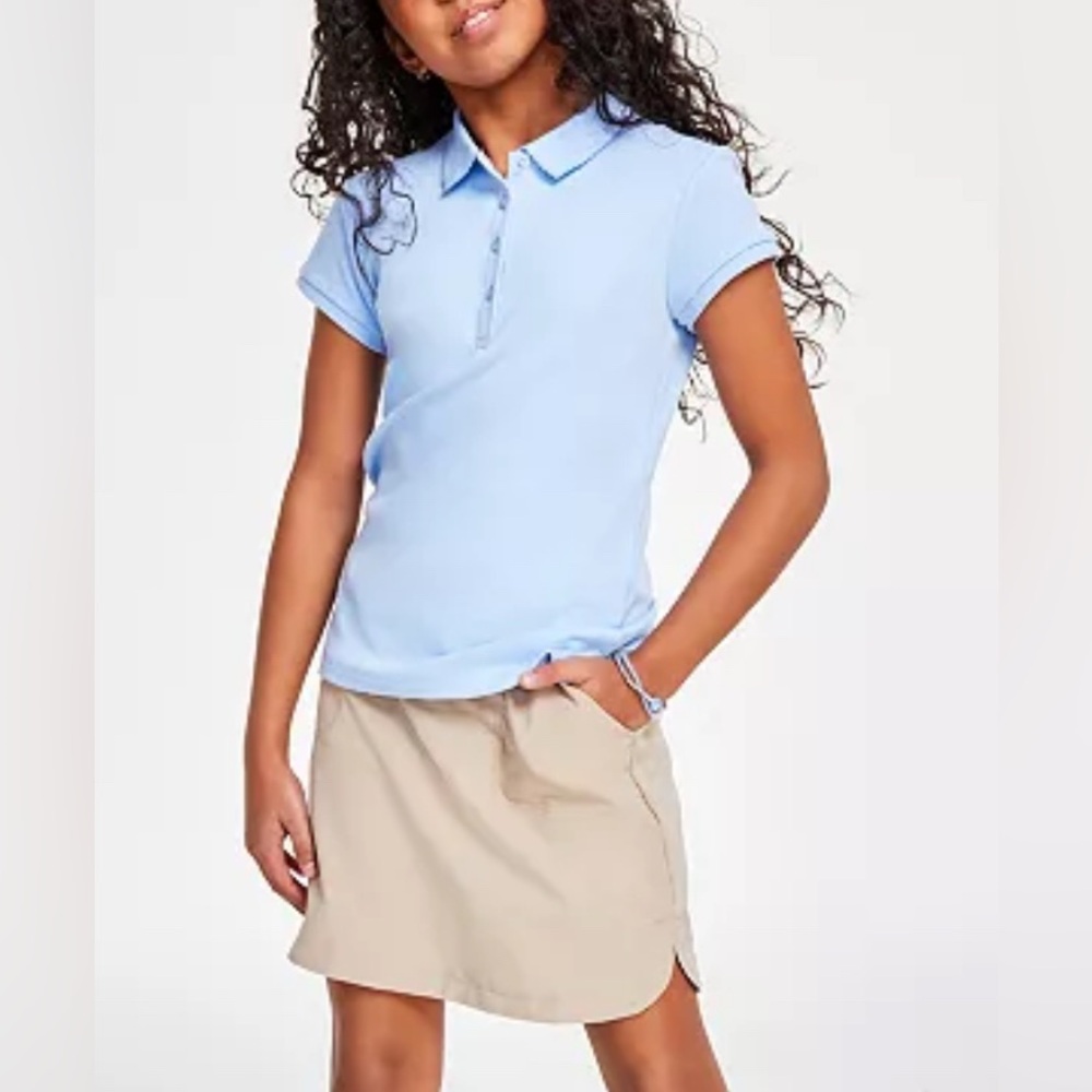 Nautica Girls' School Uniform Short Sleeve Interlock Knit Polo Shirt
